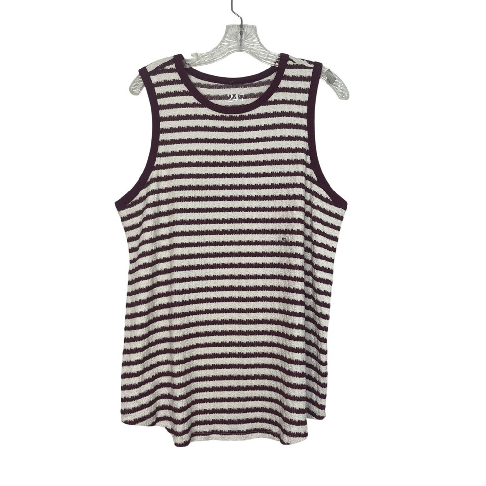 24/7 Comfort Apparel Tank Top 0X Burgundy White Striped Coastal Chic New WOT